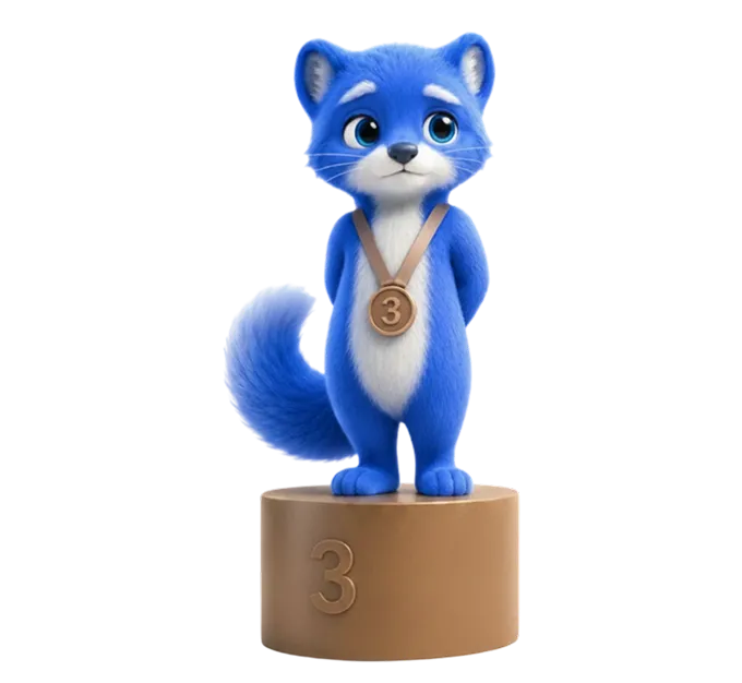 Blumana mascot on a podium